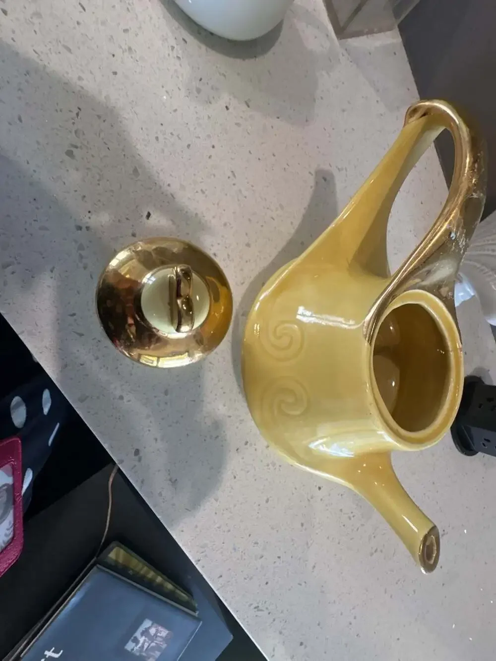Vintage Pearl China Co Yellow Teapot with 22K Gold Trim Art Deco